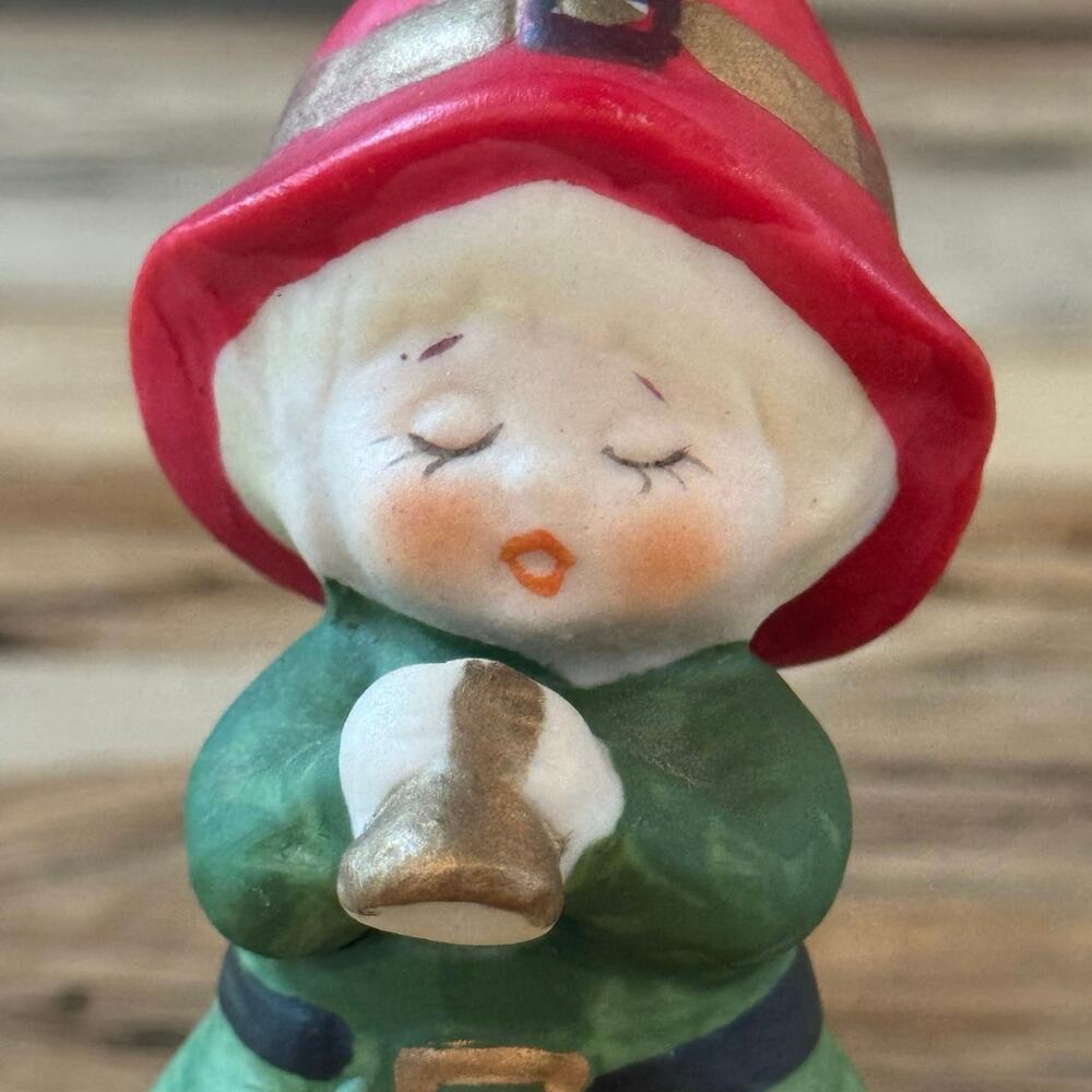 Vintage 1978 Jasco Merri-Bells Bisque Elf Playing Horn on Drum Christmas Bell - Picture 10 of 11